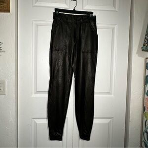 Spanx Faux Leather Joggers Black High Waisted Size Small Elastic Waist Like New